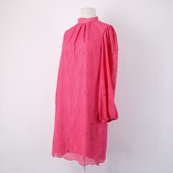 Trina Turk Dress Sz 6 Pink Collared Embroidered Lined Polyester Spandex Dress - Picture 5 of 14